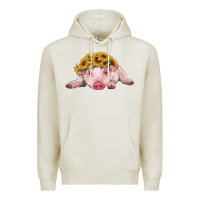 Oatmeal Heather baby pig with sunflower headband Premium Hoodie - RanaPortraitStore