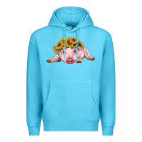 Ocean Blue baby pig with sunflower headband Premium Hoodie - RanaPortraitStore
