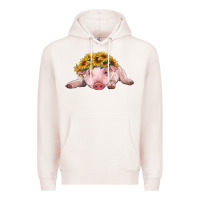Pale Pink baby pig with sunflower headband Premium Hoodie - RanaPortraitStore