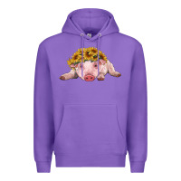 Purple baby pig with sunflower headband Premium Hoodie - RanaPortraitStore