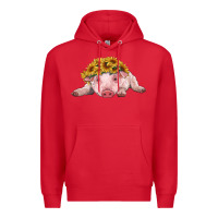 Red baby pig with sunflower headband Premium Hoodie - RanaPortraitStore