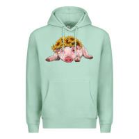 Seafoam baby pig with sunflower headband Premium Hoodie - RanaPortraitStore