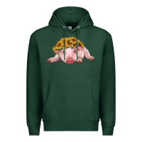 Sports Green baby pig with sunflower headband Premium Hoodie - RanaPortraitStore