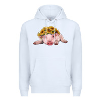 White baby pig with sunflower headband Premium Hoodie - RanaPortraitStore