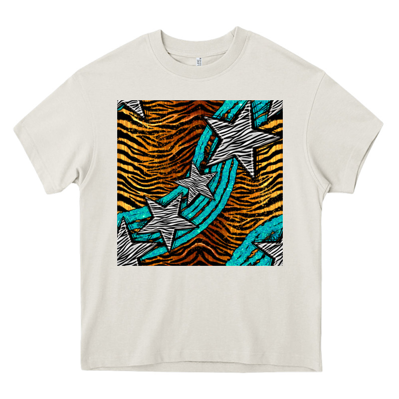 Tiger Turquoise Glitter And Stars Seamless Pattern Heavy Core Tee by BundleAndBundleShop | Teevron
