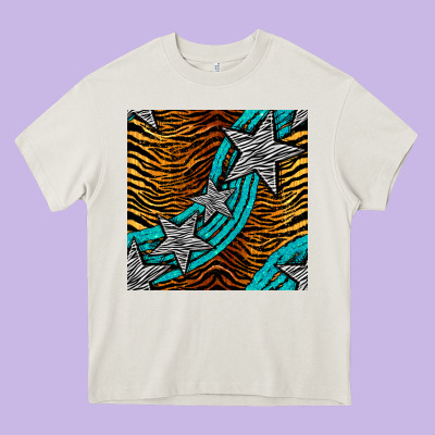 Tiger Turquoise Glitter And Stars Seamless Pattern Heavy Core Tee Designed By Bundleandbundleshop
