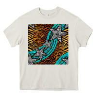 Cream tiger turquoise glitter and stars seamless pattern Heavy Core Tee - BundleAndBundleShop