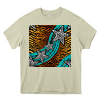 Mossy tiger turquoise glitter and stars seamless pattern Heavy Core Tee - BundleAndBundleShop