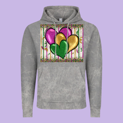 Mardi Gras Heart Vintage Hoodie Designed By Barkaloodesign