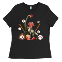 Black brachiosaurus with baseball Ladies Tee - Artiststas