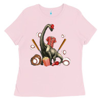 Bubblegum Pink brachiosaurus with baseball Ladies Tee - Artiststas