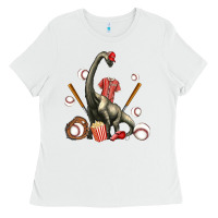 White brachiosaurus with baseball Ladies Tee - Artiststas