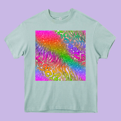 Neon Glitter Leopard Seamless Pattern Heavy Core Tee Designed By Bundleandbundleshop