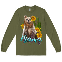 Army Green mama bear with sunflowers and cactus Long Sleeve Tee - Artiststas