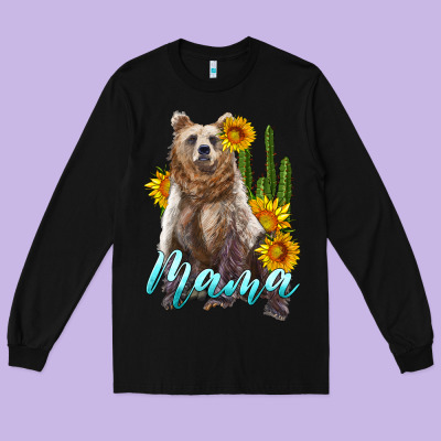 Mama Bear With Sunflowers And Cactus Long Sleeve Tee Designed By Artiststas
