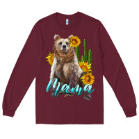 Burgundy mama bear with sunflowers and cactus Long Sleeve Tee - Artiststas