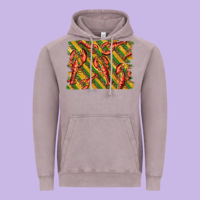 Mardi Gras Crawfish Background Vintage Hoodie Designed By Barkaloodesign