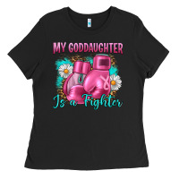 Black Breast Cancer my Goddaughter is a fighter Ladies Tee - Artiststas