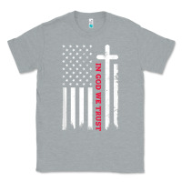 Heather Grey in god we trust with patriotic vintage american flag t shirt Classic Tee - linhVisuals