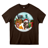 Chocolate Brown Christmas Pig With Chicken Heavy Core Tee - FaDigitalArtStudio
