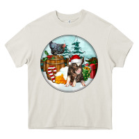 Cream Christmas Pig With Chicken Heavy Core Tee - FaDigitalArtStudio