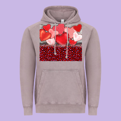 Valentine's Day Red Hearts Red Leopard Vintage Hoodie Designed By Barkaloodesign