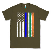 Army Green irish american flag thin blue line police st. patrick's day long sleev Classic Tee - linhVisuals