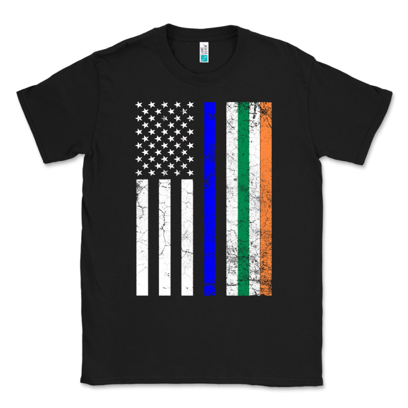 Irish American Flag Thin Blue Line Police St. Patrick's Day Long Sleev Classic Tee by linhVisuals | Teevron