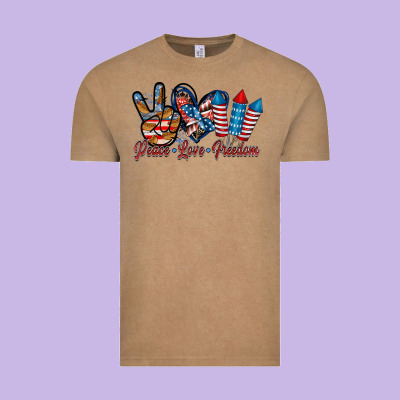Peace Love Freedom Vintage Tee Designed By Racoondesign