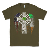 Army Green irish american usa flag celtic cross st patrick's day premium t shirt Classic Tee - linhVisuals