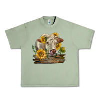 Oil Green charolais cow with sunflowers Urban Heavy Tee - LillyAllenDesigns