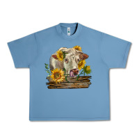 Pebble Blue charolais cow with sunflowers Urban Heavy Tee - LillyAllenDesigns