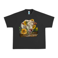 Pigment Black charolais cow with sunflowers Urban Heavy Tee - LillyAllenDesigns