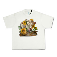 Pistachio charolais cow with sunflowers Urban Heavy Tee - LillyAllenDesigns