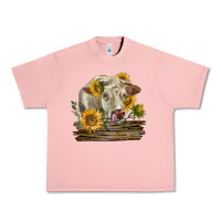 Salmon charolais cow with sunflowers Urban Heavy Tee - LillyAllenDesigns
