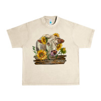 Sandshell charolais cow with sunflowers Urban Heavy Tee - LillyAllenDesigns