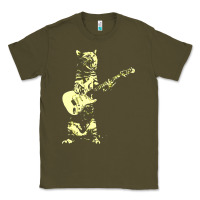 Army Green cat playing guitar Classic Tee - linhVisuals