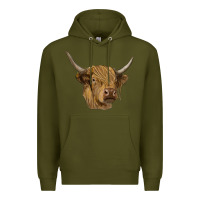 Army Green highland cow Premium Hoodie - RanaPortraitStore