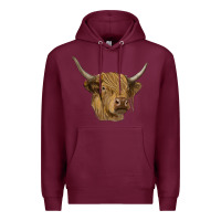 Burgundy highland cow Premium Hoodie - RanaPortraitStore