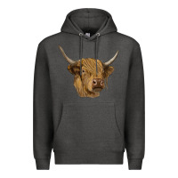 Charcoal Heather highland cow Premium Hoodie - RanaPortraitStore