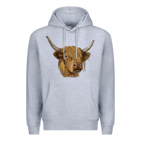 Heather Grey highland cow Premium Hoodie - RanaPortraitStore