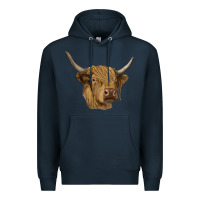 Navy highland cow Premium Hoodie - RanaPortraitStore