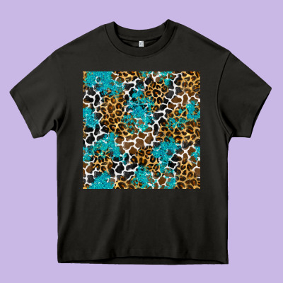 Turquoise Glitter Cowhide Leopard Seamless Pattern Heavy Core Tee Designed By Bundleandbundleshop