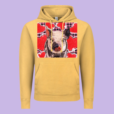 Valentine's Day Glitter Hearts Pig Vintage Hoodie Designed By Barkaloodesign