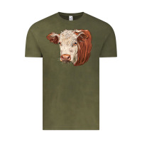 Vintage Olive hereford cow face Vintage Tee - LillyAllenDesigns