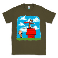 Army Green Calvin Hobbes Classic Tee - linhVisuals