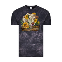 Cloud Black charolais cow with sunflowers Vintage Tee - LillyAllenDesigns