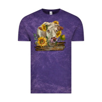 Cloud Purple charolais cow with sunflowers Vintage Tee - LillyAllenDesigns