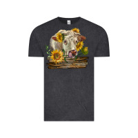Vintage Black charolais cow with sunflowers Vintage Tee - LillyAllenDesigns
