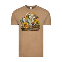 Vintage Coffee charolais cow with sunflowers Vintage Tee - LillyAllenDesigns
